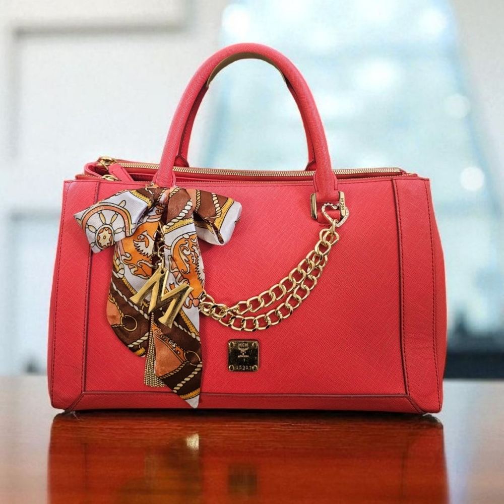 MCM Coral Nuevo Crossbody Satchel With Gold Hardware